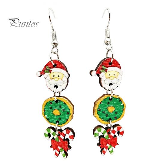 Decorative Wood Earrings 1 Pair Christmas Wooden Dangle Drop for Women, Cute Santa Fun Party Favors Gingerbread Candy Cane Earrings, Vintage