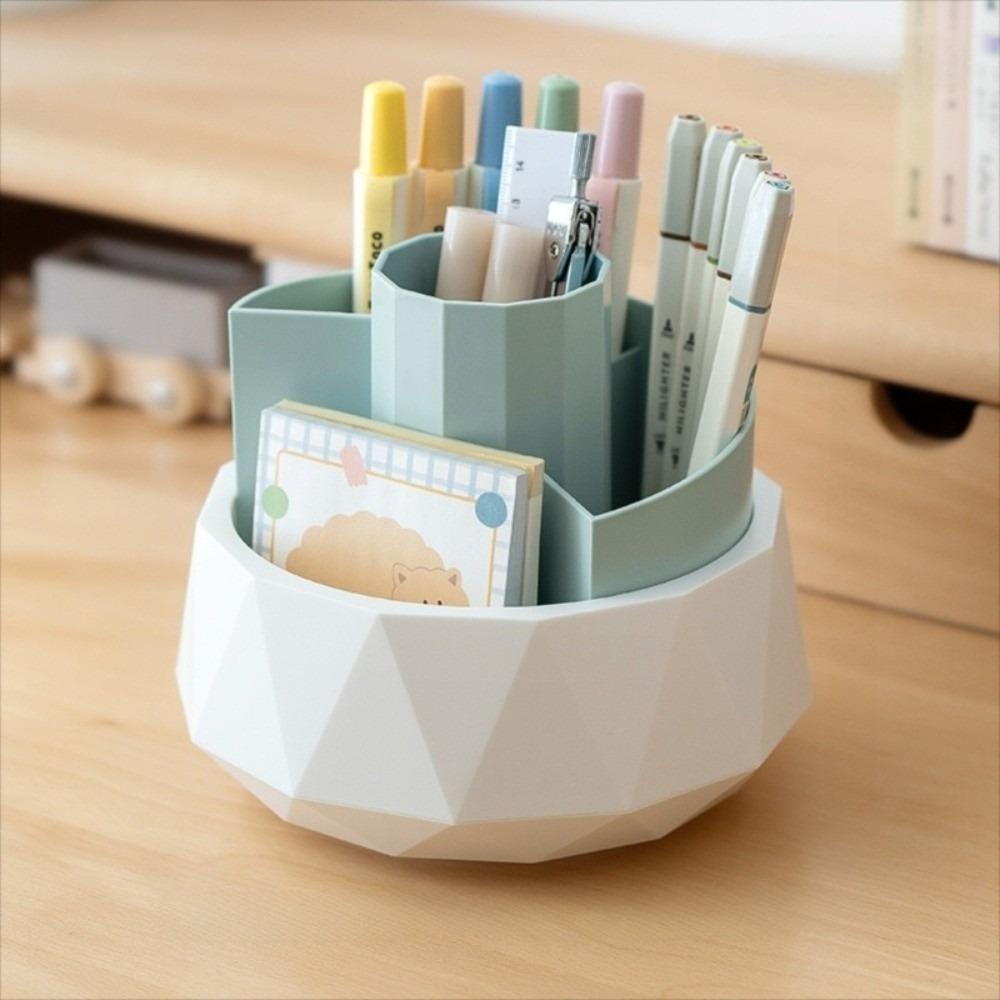Pen Stand 360° Rotating Pen Holder 4-Grid Makeup Brush Organizer Pencil Storage Box  Home