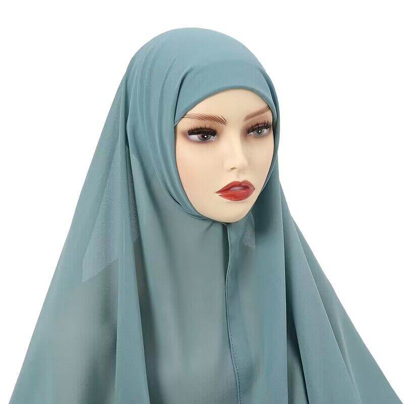 Muslim Women Chiffon Hijab With Cap Bonnet Instant Chiffon Hijab Pinles Shawl Head Scarf Under Scarf Caps Cover Headwrap