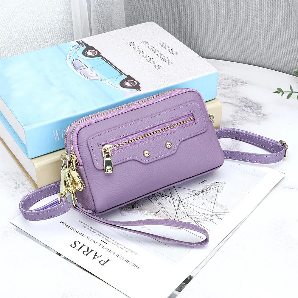Multifunctional Genuine Leather Crossbody Bags Wristlet Strap Cell Phone Pouch Purses Small Crossbody Bag Handbag for Women