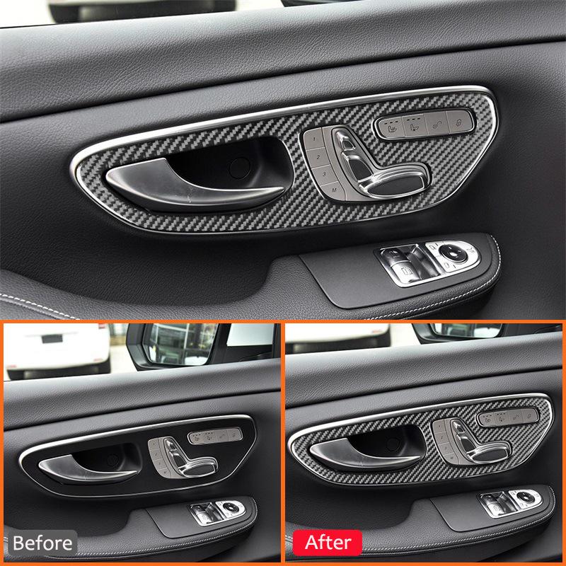 Carbon Fiber Car Seat Adjusting Control Switch Panel Pull Handle Cover Decoration Sticker For Mercedes Benz V Class 2015-