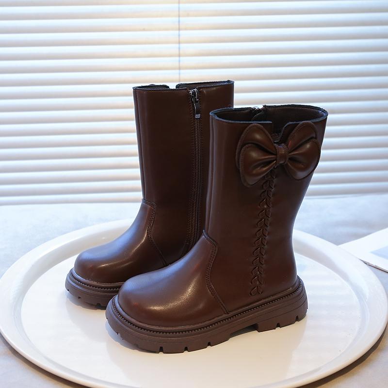 

Fashion New Winter Girls Princess Cotton Boots Elegant Bowknot Children Causal Boots Fashion Black Versatile Kids Simple Mid-calf Boots 26