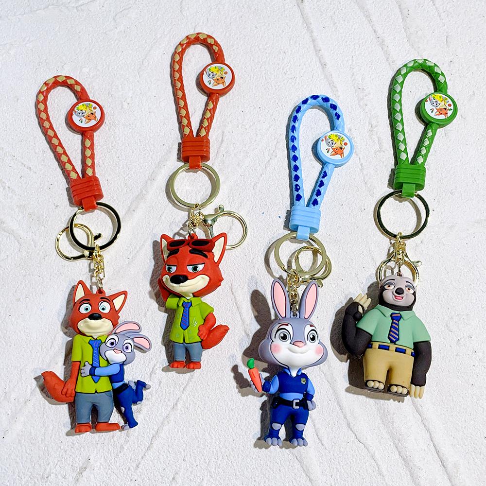 Zootopia Keychain Set Judy& Nick Wilde PVC Figure Keychain, Movie Character Key Ring, Animal Cartoon Bag Charm Gift