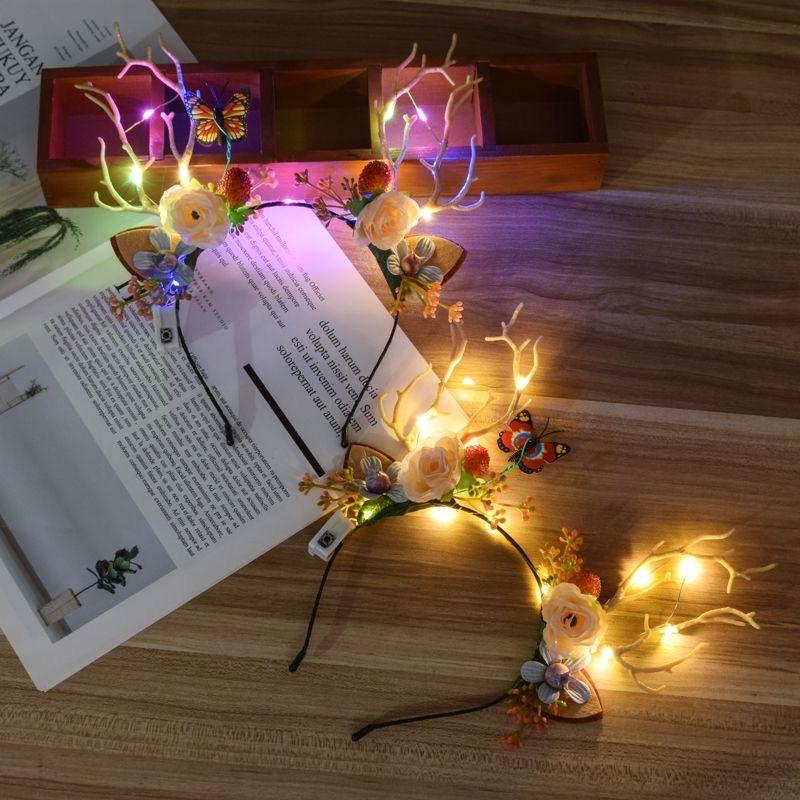 Luminous Reindeer Antler Headband with Rabbit Ears for Parties & Christmas