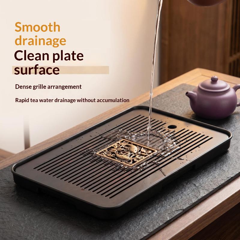 Double-Layer Wooden Tea Tray Engraved Floral Rectangular Food Safe Wood Tray Ideal for Home Tea Party Gifting Occasions