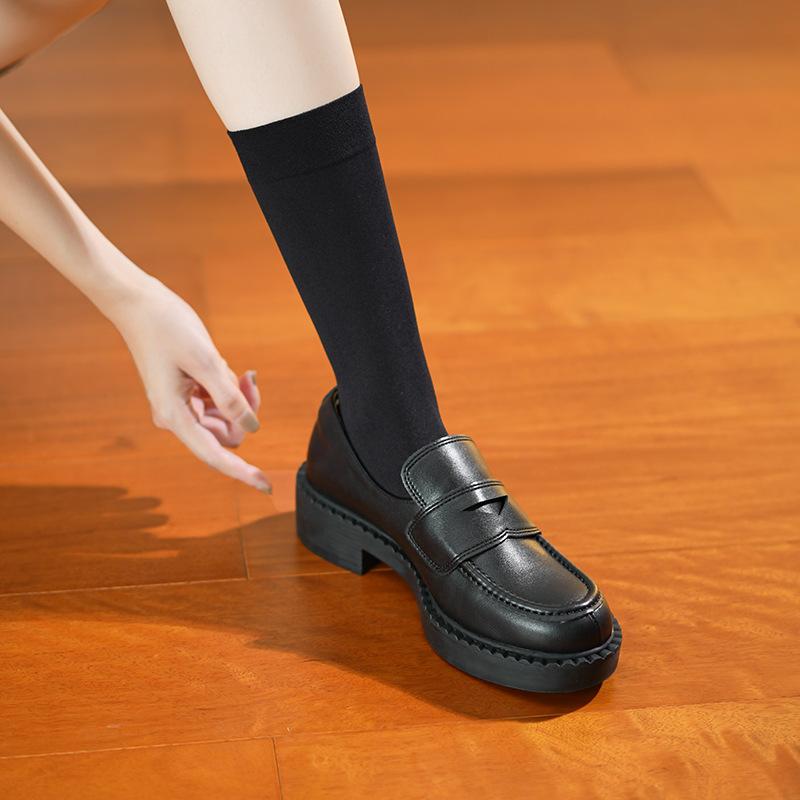 Commuter loafers small leather shoes British retro style thick heel single shoes women 2025 handmade shoes thick heel loafers women