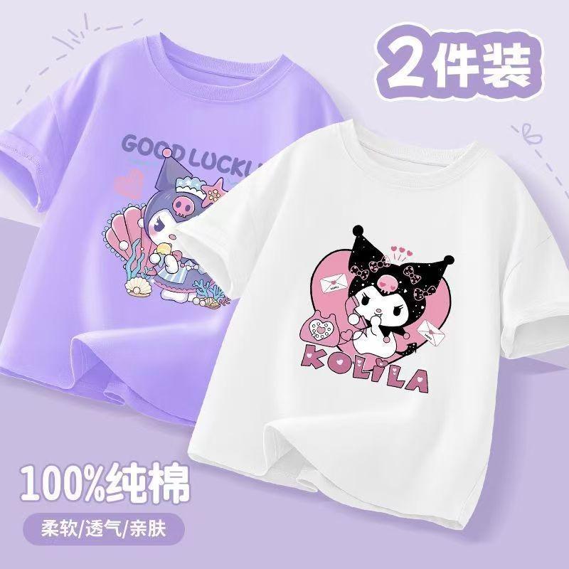 2pcs/pack Sanrio Summer Baby Girls Clothes Children Kuromi Printed Short Sleeve T-shirts Kid Cotton Cartoon Breathable Soft Top