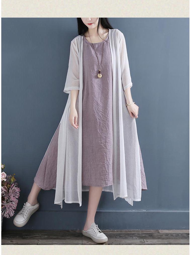 202 Artistic Sleeveless Cotton Linen Double-Layer Summer Dress