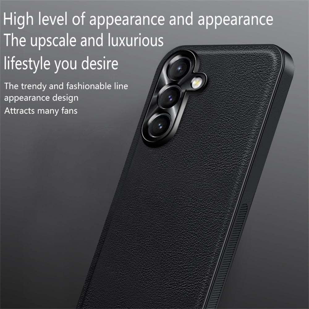 Für Samsung Galaxy A15 4G/5G Hülle PU+TPU+PC Handy-Rückseite mit Metall-Linsenrahmen