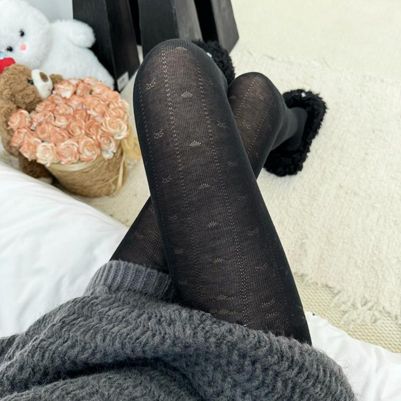 Lolita Herz Jacquard Strumpfhose Damen Herbst Winter 80D Mode Retro Muster Lochmuster Schleife Socken Leggings Strumpfhose 2025