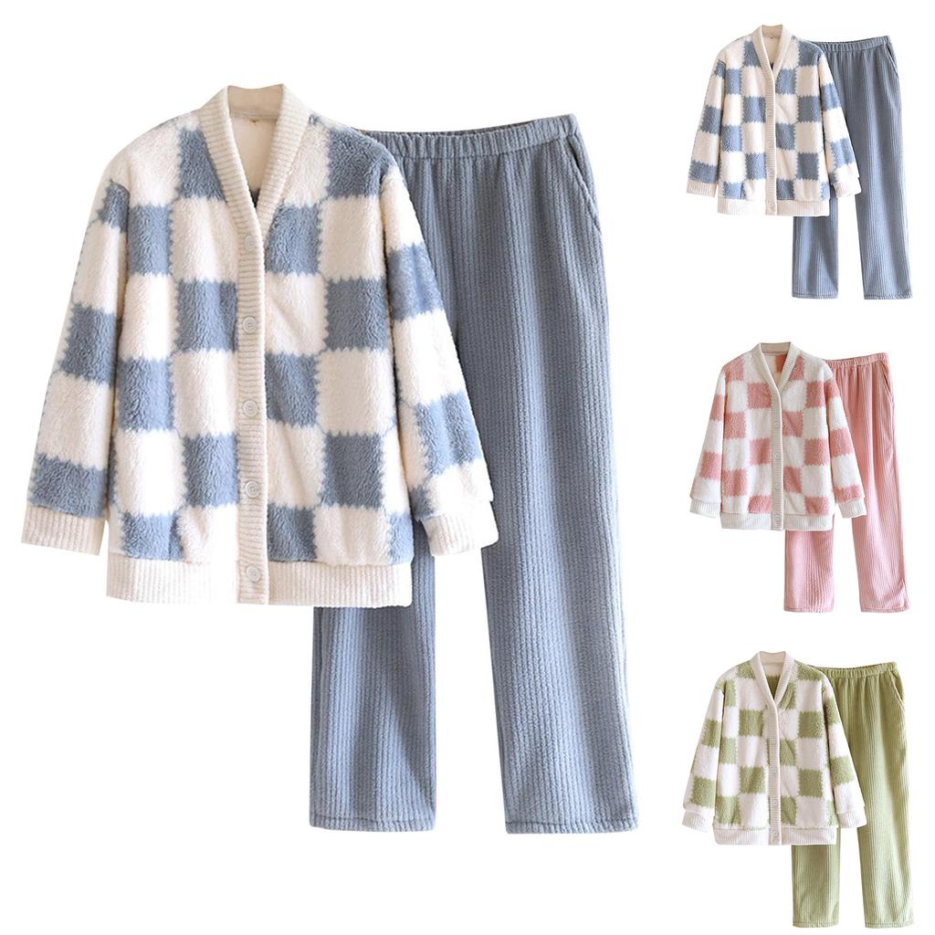 Ladies' Plush And Thick Flannel Home Clothes, Sweet And Warm, Loose And Oversized Cardigan, Long Sleeved And Long Pants Set