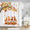 Autumn Pumpkin Shower Curtain Cat Maple Leave Fall Thanksgiving Harvest Rustic Barn Door Wooden Vintage Farmhouse Bathroom Dec