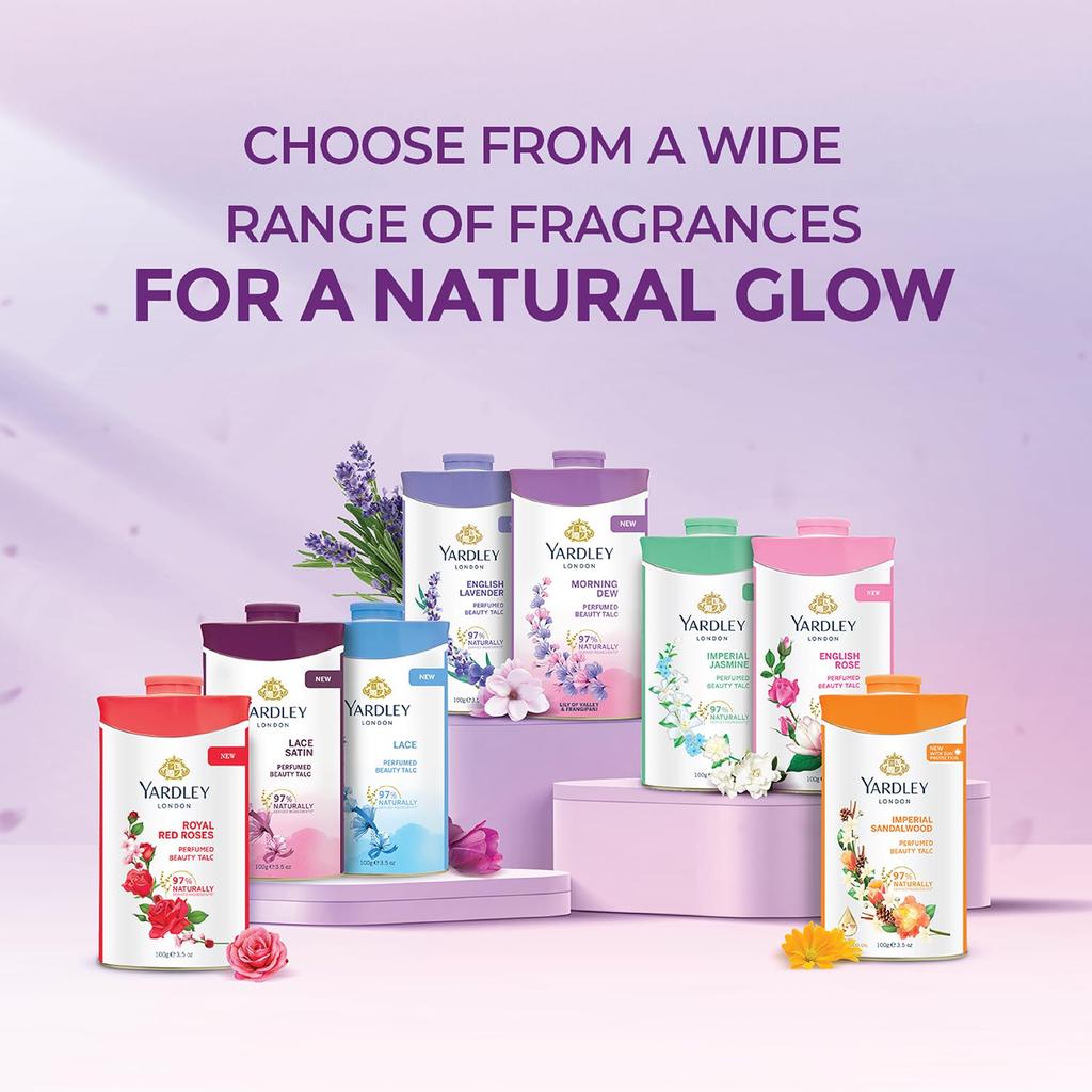 Yardley London Morning Dew Perfumed Beauty Talc 100g Soft Silky Fragrant Body Powder Pack of 1