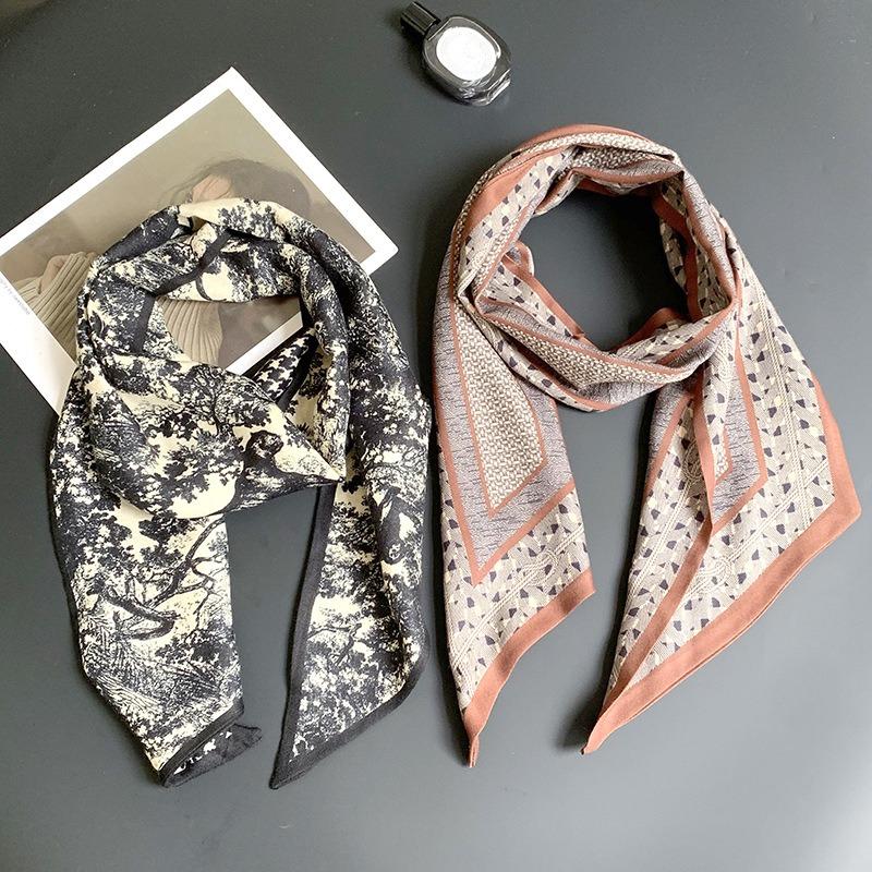 Silk scarf long strip high-end new cashew flower versatile temperament scarf with shirt silk scarf streamer belt