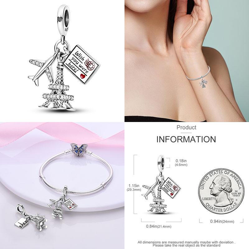 Charm Copper Travel Airplane Earth Beads Pendant Fit Original Bracelet Diy Fine Jewelry Charms