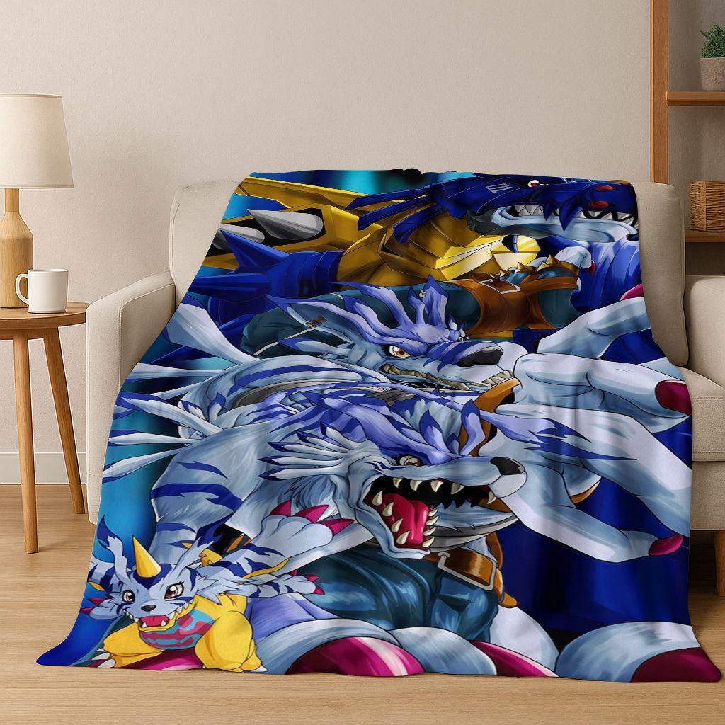 Retro Digimon Adventure Angewomon Agumon Cartoon Flannel Blanket,Cozy Soft Throw Blanket for Home Bedroom Bed Sofa Cover Kids