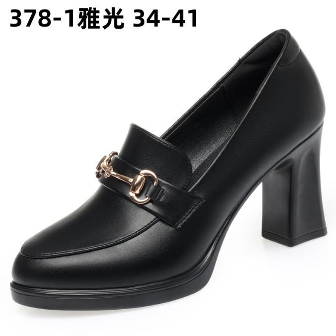 Women High Heels Platform Pumps Spring Autumn New Fashion Metal Buckle Black Office Shoes Woman Soft Leather Shoes Femme