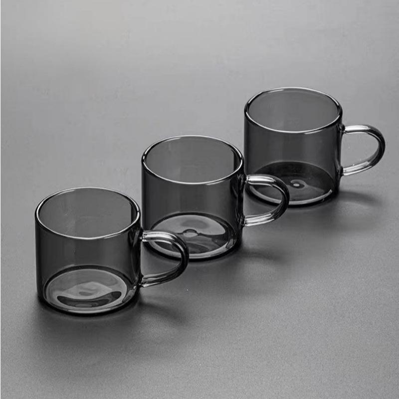 

PIGE HOME 3/6/12Pcs Glass Teacup Set Thickened Heat-resistant Guanhai Teacup 100ml Smoke Grey Small Handle Cup Kung Fu Teacup 100ml