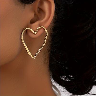Large Hollow Heart Shaped Stud Earrings Zinc Alloy Jewelry Vintage Elegant Style For Women Dating Earrings