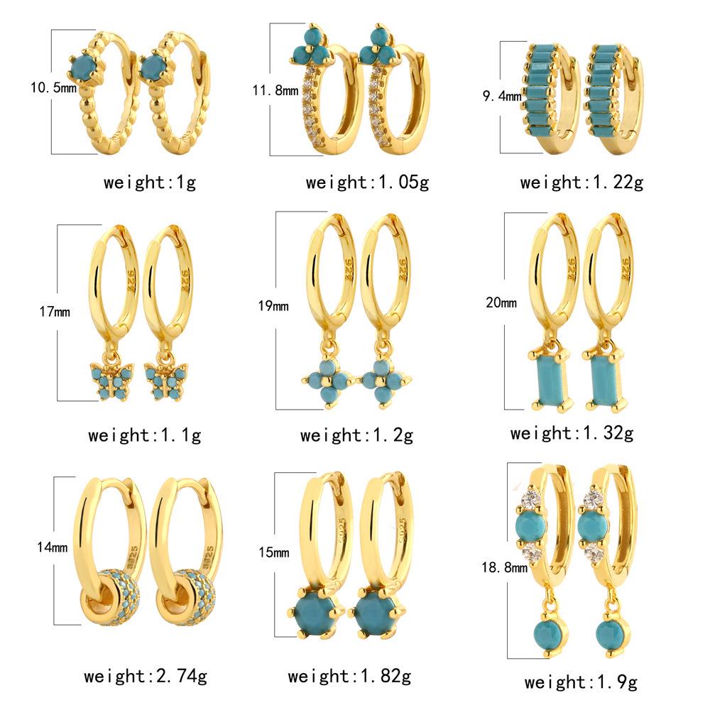 Elegant S925 Silver Turquoise Butterfly Studs & Four-Leaf Clover Earrings for Women