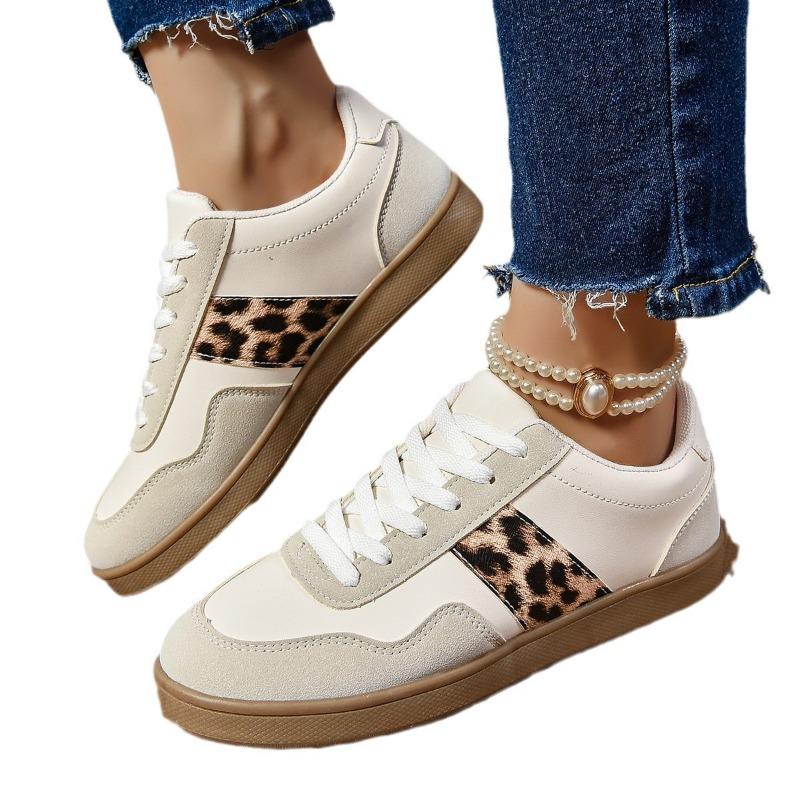 Large Size Retro Leopard Print Women's Autumn New Round Head Lace-up Versatile Casual Shoes