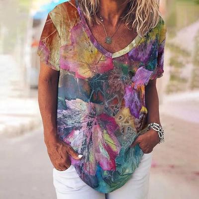 T-shirt Stampa 3D Fiori Girasole Foglie Estive Donna Streetwear T-shirt Y2k Top Magliette Scollo a V Ragazze Oversize Abbigliamento Harajuku