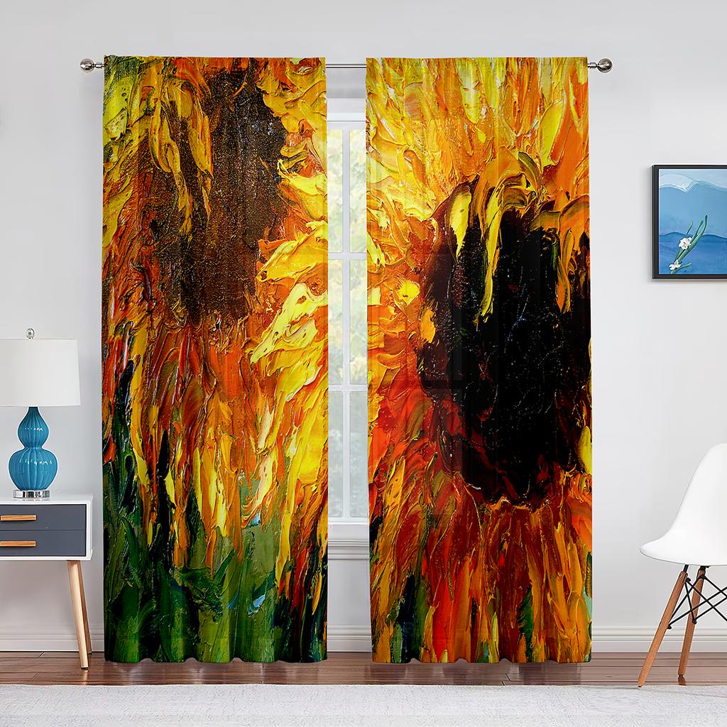 Ölgemälde Sonnenblumen Gelbe Blumen Kunstwerk Tüllvorhänge für Wohnzimmer Schlafzimmer Chiffon Transparent Voile Küchenfenstervorhang