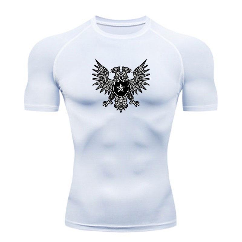 Men's Double Head Eagle Star Print Compression Athletic T-Sh