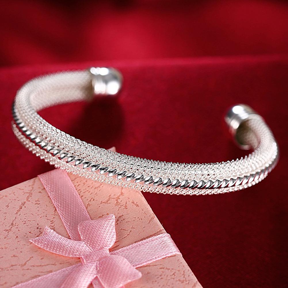 Wholesale Fine 925 Sterling Silver Bangles Bracelet Charms Heart Open for Women Lady Jewelry Adjustment Cuff Wedding Gift