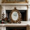 Golden Flowers Photo Frame With Antique Design Resin Oval Shape Picture Frame For Anniversary Wedding Or Housewarmings