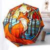 1 Stück Herbstfuchs Buntglas Automatisches Öffnen und Schließen Regenschirm, Tragbares Dreifach faltbares Design mit 8-Rippen-Eisenrahmen, Outdoor-Regenschirm, Ideales Geschenk für Fans, Reise