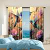 2 Pcs   Versatile Polyester Transparent Curtains for Home Decoration Hummingbird & Floral for Use In Bedrooms and Living Rooms