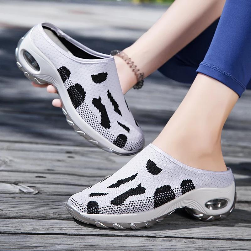 Flying Weave Cushioning Plattorm Walking Sneakers Ladies Non-Slip Size 35-42 Women Summer Half Slippers Breathable Casual Shoes