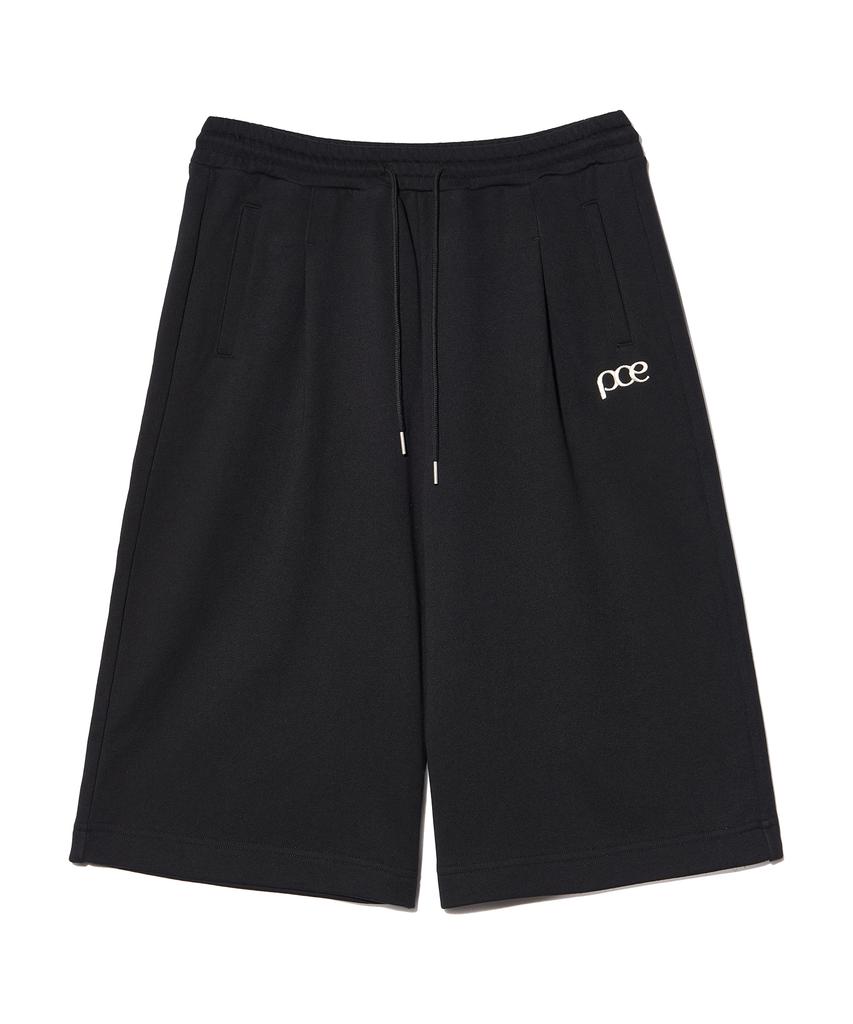 PEACE MAKER Pce Applique Deep Tuck Bermuda Sweat Shorts (Black)
