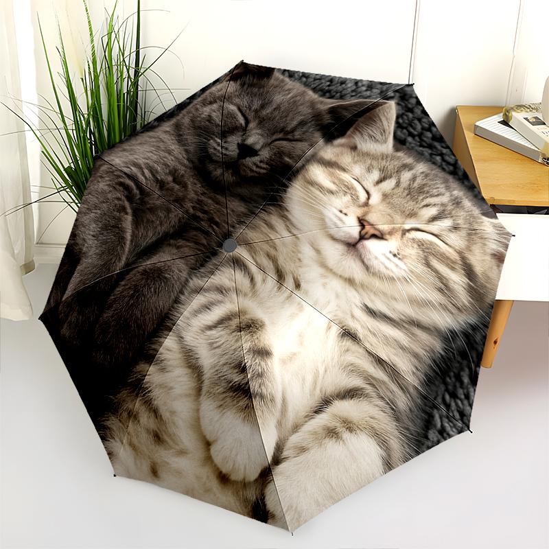 1 st Automatiskt Fällbart Paraply - Tecknat Mönster, Bärbar & Vikbar Design med 8 Ribbor, Jul- Födelsedagspresenter