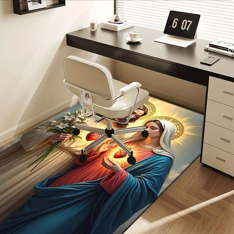 1pc Sacred Heart,Virgin Mary,Jesus Christ Office Carpet Soft Polyester Entrance Carpet Washable Non