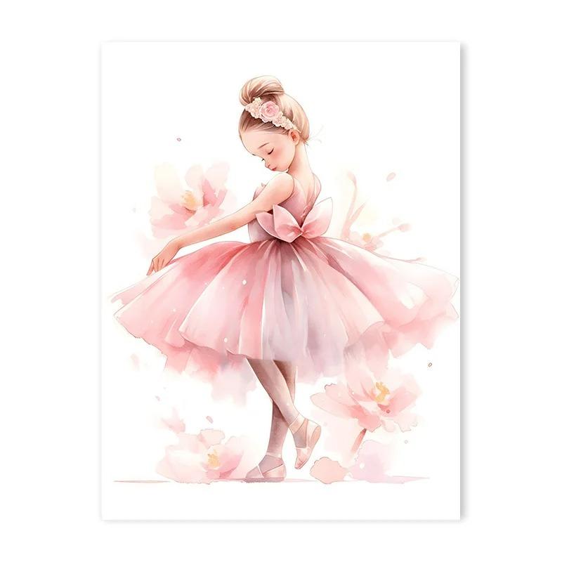 Pink Ballerina Girl Unicorn Butterfly Poster Kids Room Decorative Canvas Panting Posters Nursery Wall Art Baby Bedroom Decor