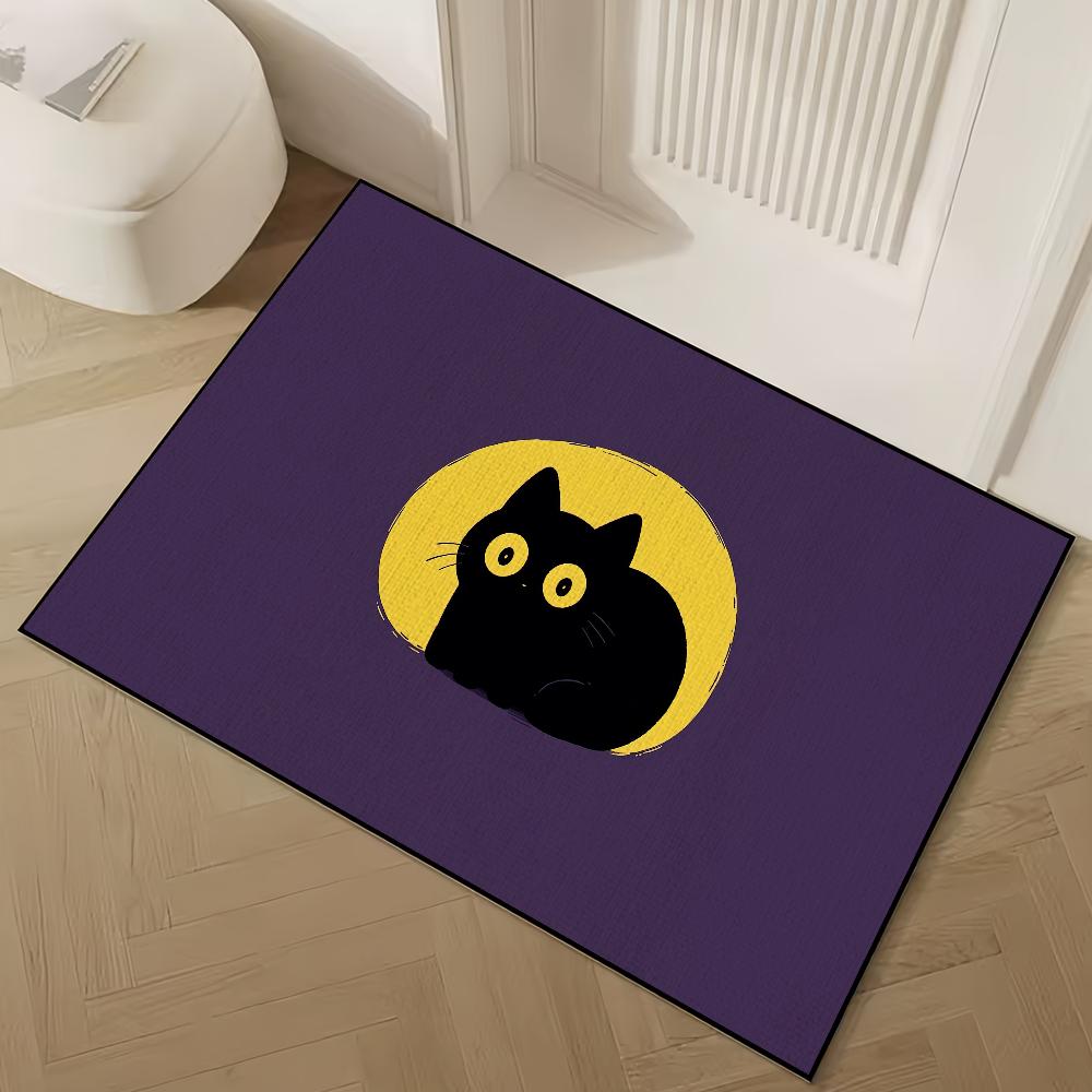 Cute Black Cat Door Mat Welcome Non-slip Floor Bedroom Kitchen Bath Balcony Hallway Rug Home Decoration Carpet