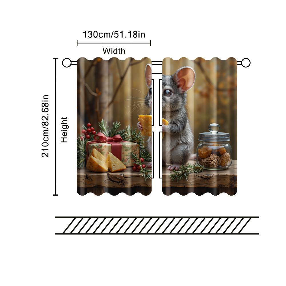 2 Pcs   Filtering Curtains (excluding Rods   Non-movable   Without Batteries) Mouse for Use In Bedrooms and Living Rooms