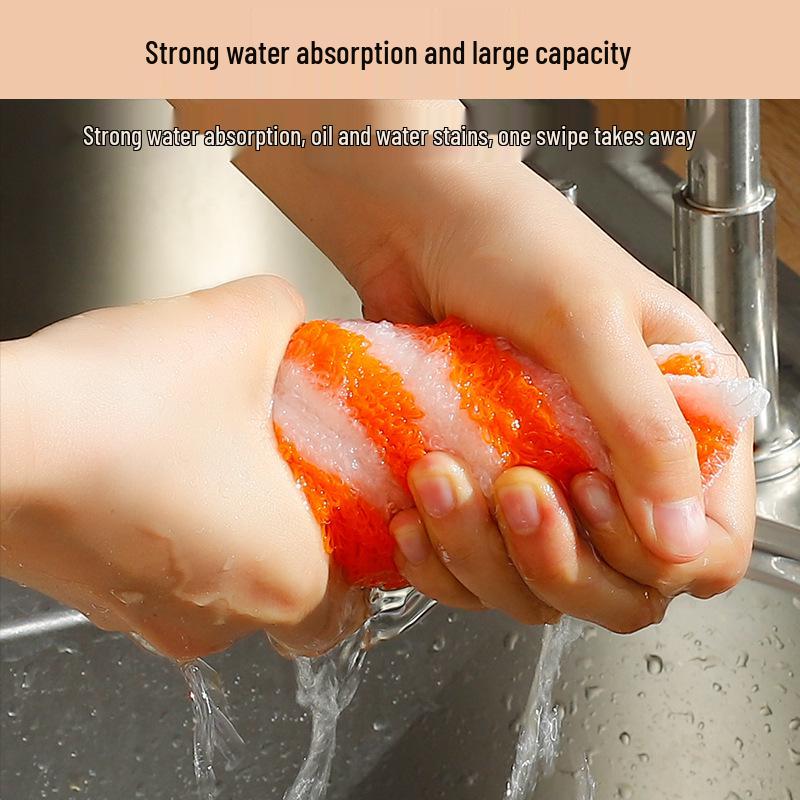 Thickened Bamboo Fiber Dishcloth - Oil-Removing, Non-Stick, Colored Stripe