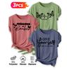 Three-piece Set Elegant Short-sleeved Shirt for Women Butterfly Spring Inspirational Slogan Print Pattern Round Neck Short Sleeve Casual Style