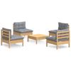 Vidaxl 5-Cz. Garden Lounge Set, Grey Cushions, Pine