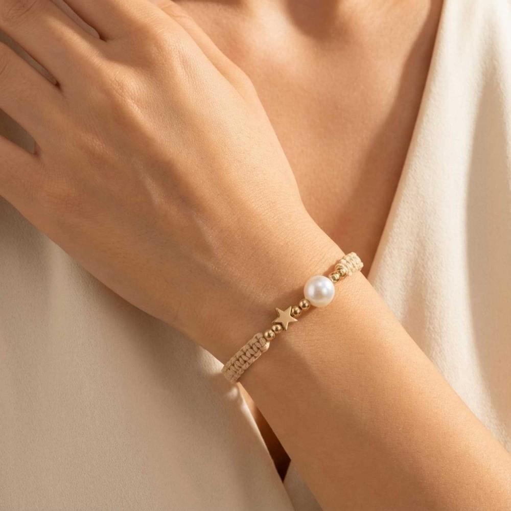 Pearl Bead Star-Shaped Bracelet Adjustable Casual Bracelet Bangle Woven Bracelet  Men