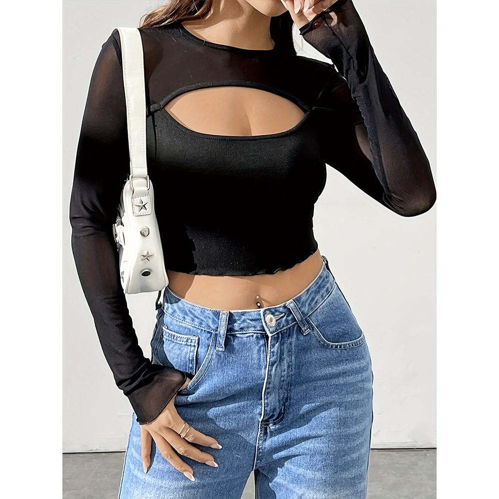 Women Long Sleeve Mesh See Through Tops Casual Fashion Slim Fit Office Work Blouse Spring Dressy Shirts