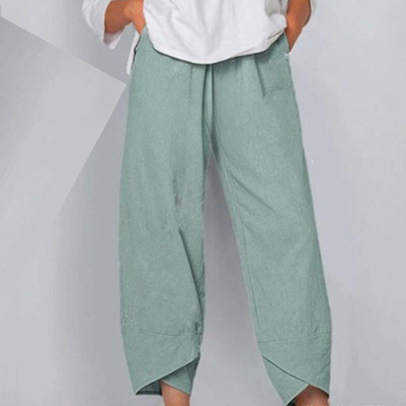 Summer Women Elastic Waist Pants Cotton Loose Casual Trousers