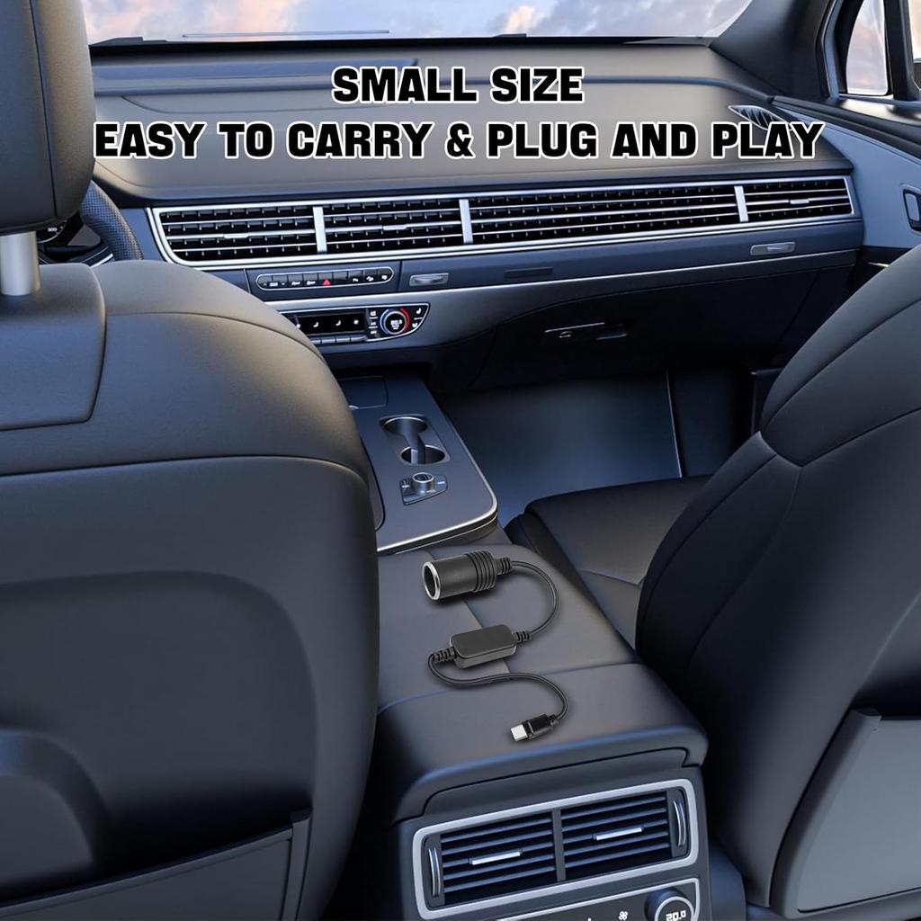 USB C to Cigarette Lighter Adapter, USB C Male to 12V Car Cigarette Lighter Socket Female Converter Cable, 12V 18W Power Cable for Dash Cam, GPS, Car