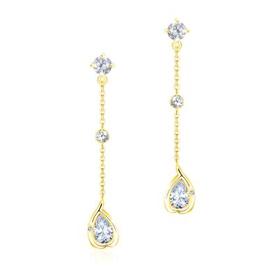 YUIITU Ohrringe für Damen, beliebte hochwertige Zirkonia-Ohrhänger, 925er Silber, Herz-Ohrringe, hypoallergen, 18 Karat vergoldet, Ohrringe, stilvoll, lang