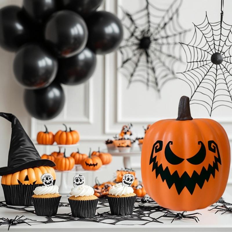 Celebratory Handcrafted Spume Pumpkin Decoration With Slanted Head And Mysterious Mood Lighting