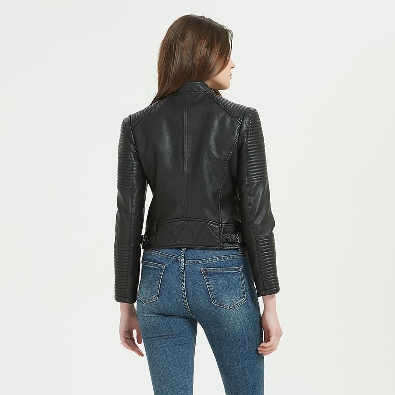 Damen PU-Leder Slim Stehkragenjacke - Europäischer/Amerikanischer Motorradstil, Erhältlich in verschiedenen Größen, Trendig und Pendlertauglich.