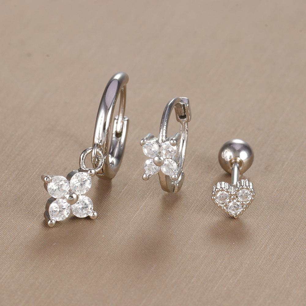 3-teiliges Vintage-Design-Set mit vier Zirkonia-Creolen für Frauen, winziger Knorpelpiercing-Ohrring aus Edelstahl, Schmuckgeschenk